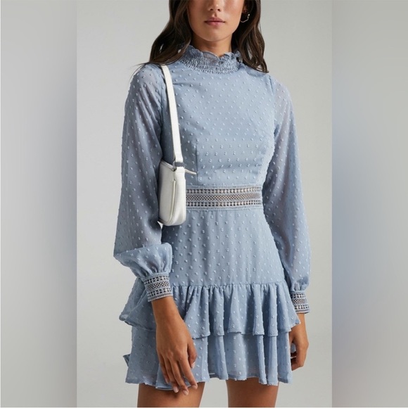 Showpo. Dresses & Skirts - Showpo Baby blue Lace Long Sleeve Dress